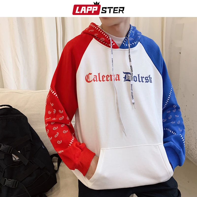

LAPPSTER Streetwear Patchwork Hip Hop Hoodies 2019 Color Block Harjuku Korean Sweatshirts Hooded Hoodies Male White Plus Size