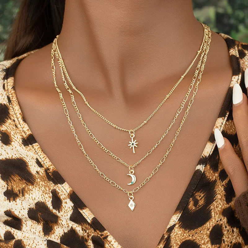 2021 Ins Gold Chain Triple Layers Star 