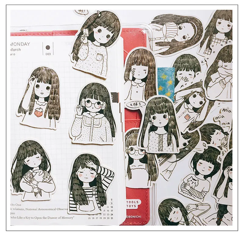 20pcsCute illustration cute girl Stickers Crafts And Scrapbooking stickers book Student label Decorative sticker DIY Stationery | Игрушки и