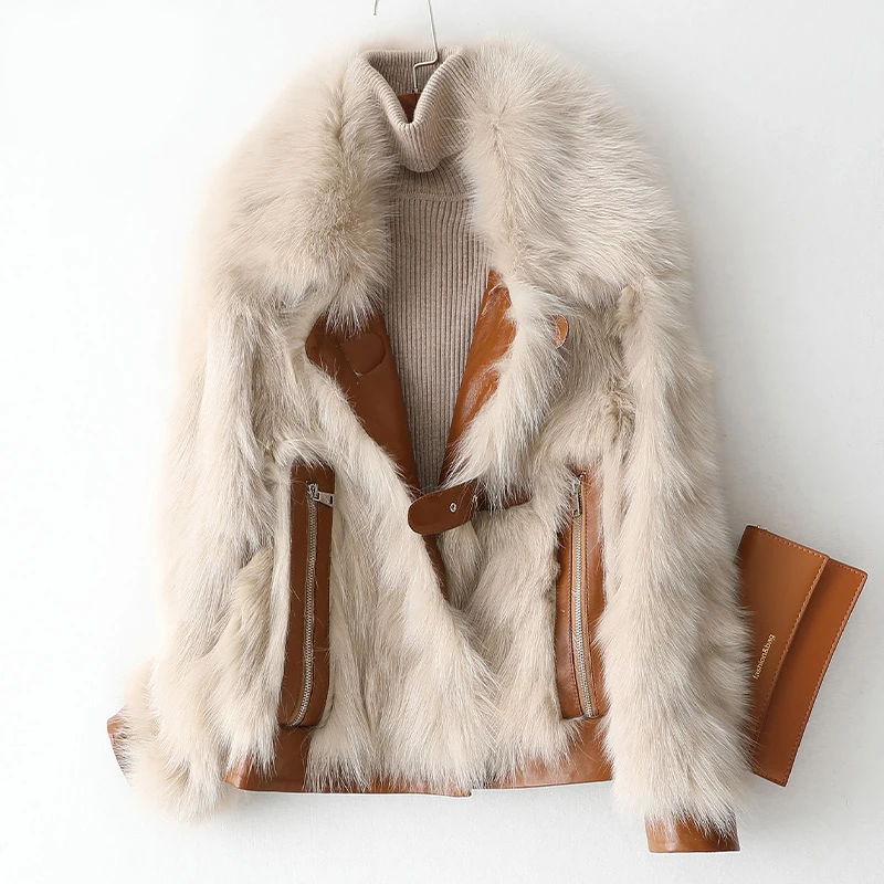 Pudi Новая мода Женская Лисий мех теплое пальто качество А куртки натуральный мех модные пальто A59895 - Color: beige