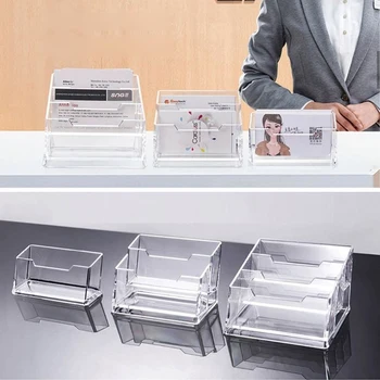

1Pc Clear Business Card Case Holder Desk Shelf Box Storage Display Stand Acrylic Plastic Desktop Card Case Single /Double Grid