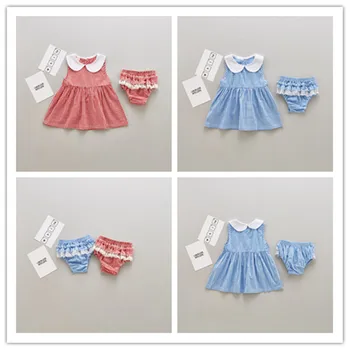 

2020 Girls Summer Vest Baby Summer Plaid Dress Shorts Two Piece Set