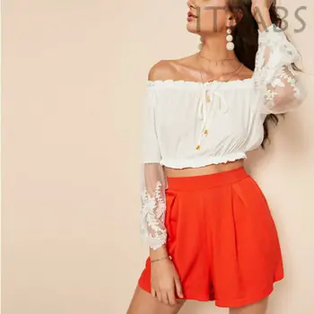 

Womens Off Shoulder Shirt Crop Tops Long Sleeve Blouse Jumper Vest Cami Tank Top