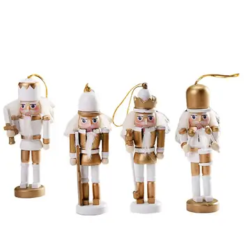 

4Pcs 12cm Wooden Nutcracker Soldier Christmas Tree Pendant Withe Puppet Doll Ornament Home Decoration 2020New Year Kids Gift