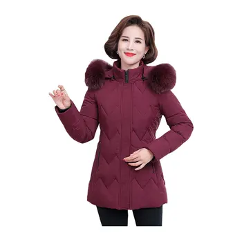 

Women Short Winter Coat Detachable Fur Collar Hooded Windproof Down Jacket Oversize Cotton Padded Parkas Outwear