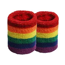 Унисекс Спортивная тренировка Радужная полосатая повязка на голову полотенце Sweatband дышащий нарукавники бег бадминтон поддержка обертывание