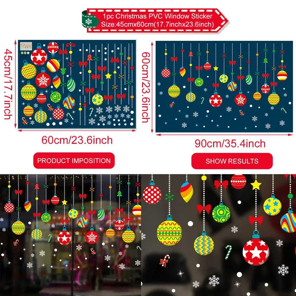 QIFU Рождественские украшения окна Стикеры кулон венок Снеговик Санта Клаус Рождество Natal счастливый подарок на год - Цвет: Window sticker 15