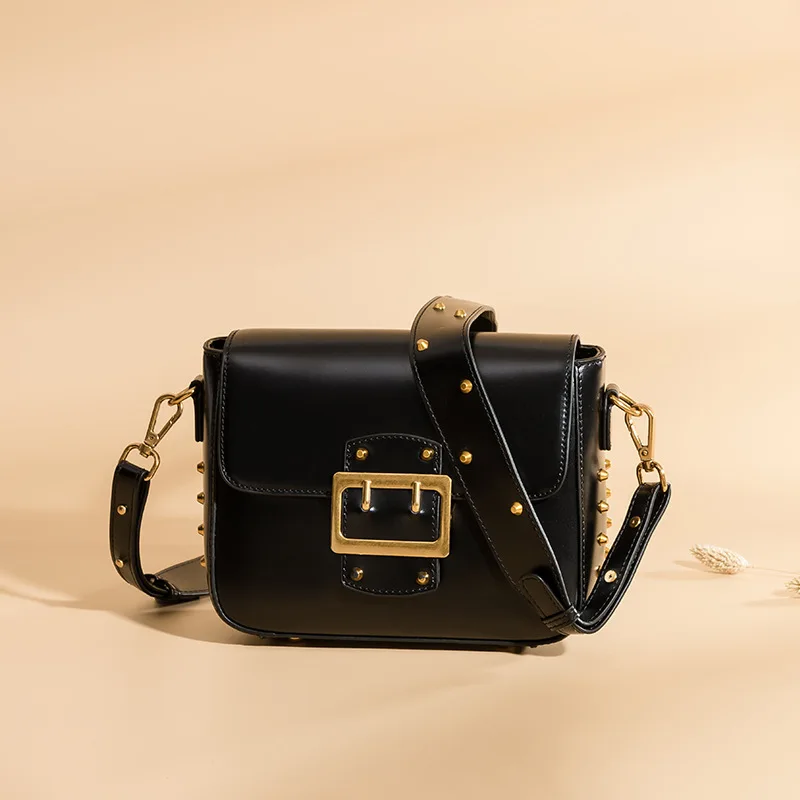 

Spring And Summer Small Bag 2019 New Style Fashion Cowhide Rivet Square Sling Bag Casual Versitile Fashion Retro Shoulder 3067
