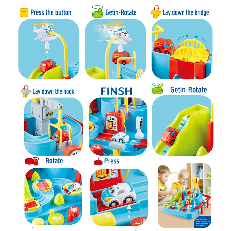 Manual Car Adventure Track Toys For Children Educational Rescue Vehicles Adventure Toys Parking Lot simulation Gift For Boy