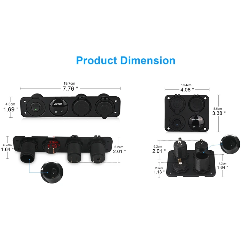 1 Pcs Dual USB Car Charger Cigarette Lighter Socket Voltmeter Switch 4 Hole& 1 Pcs 4 Hole Dual USB Car Charger Voltmeter Cigare