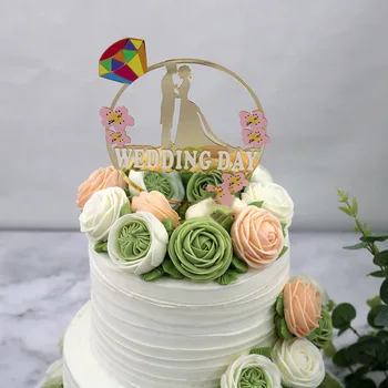 

Wedding DAY Cake Topper Acrylic Bride and Groom cake Flag High-end engagement party cupcake topper decoration Best wedding gift