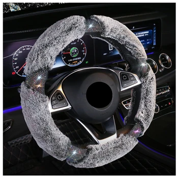 

Car Steering Wheel Cover Winter Warm 38cm for Nissan Versa Altima Micra Rogue Juke Dih Skid Proof Fluffy Rhinestone Black Grey