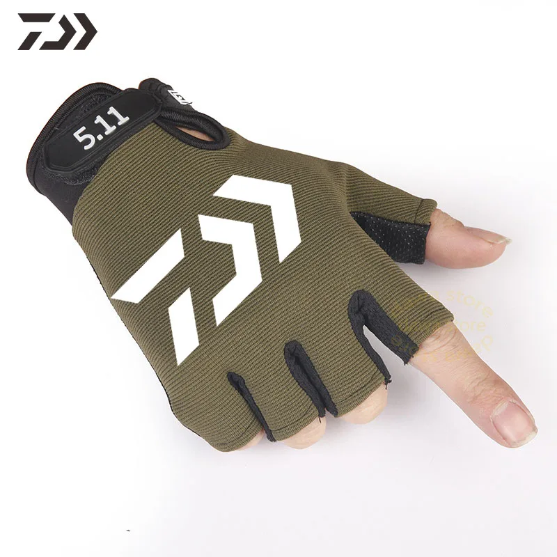 Daiwa камуфляж Половина рыболовные перчатки дышащие охотничьи перчатки противоскользящие Открытый Кемпинг Велоспорт Половина пальцев спортивные перчатки