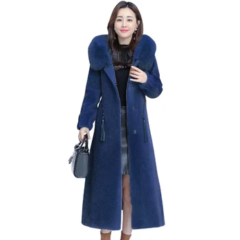 

Sheep sheared Parker coat female long section 2020 fox fur hooded granule wool fur Slim thick coats Women overcoat