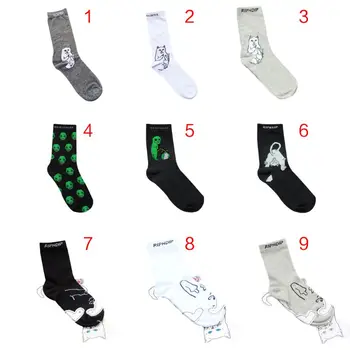 

Unisex Couples Autumn Harajuku Trick Long Crew Socks Funny Spoof Cartoon Middle Finger Bad Cat Letters Printed Cotton Hosiery