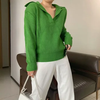 

Autumn and Winter Women's Sweaters and Pullovers Korean Style Long-sleeved Casual Fashion Loose Solid Color V-neck Sweater