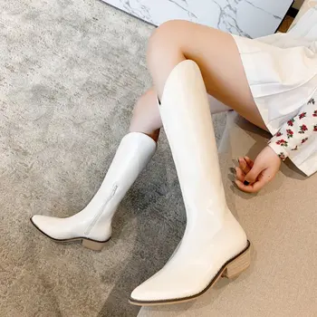 

woman 2020 new autumn winter British style High sleeve Knight boots handsome pointed head thick heel denim boot