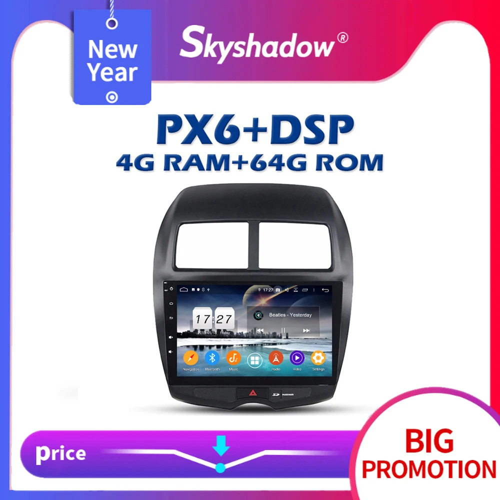 Автомобильный DVD плеер PX6 DSP 10 2 &quotIPS Android 4G + 64G ROM GPS map RDS радио wifi Bluetooth 5 0 для MITSUBISHI ASX