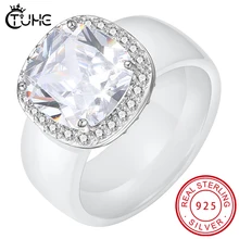 Luxo grande quadrado anéis de cristal para o casamento feminino jóias branco cz 8mm largura anéis de cerâmica anéis de dedo acessórios de festa(China)
