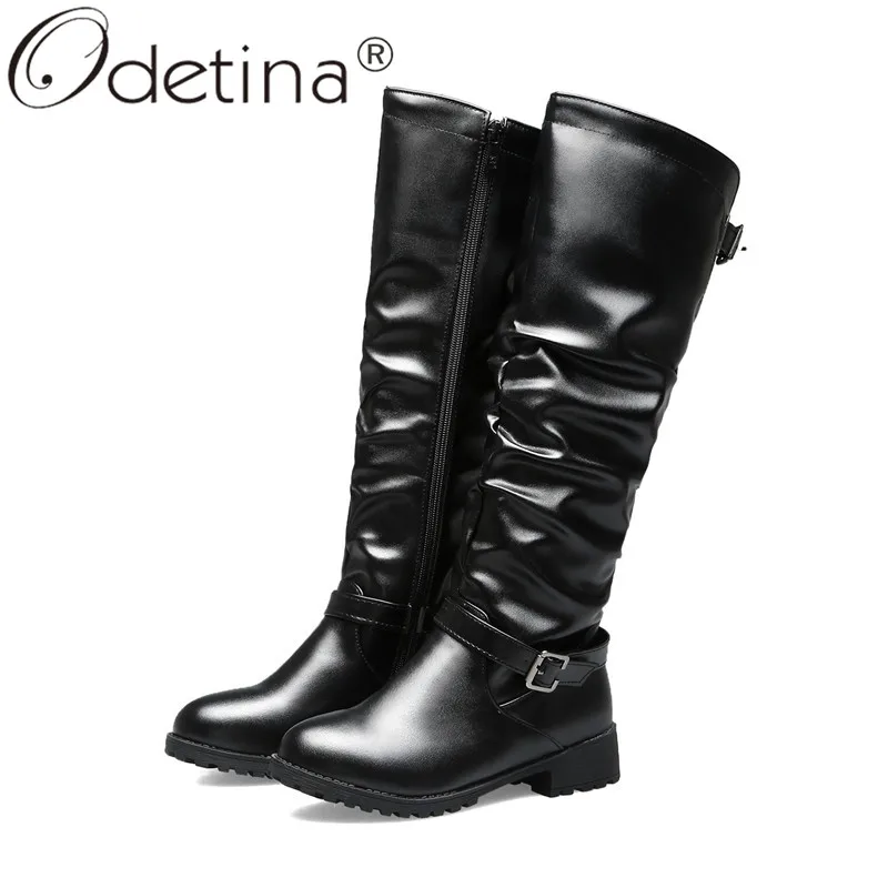 

Odetina Womens Western Cuban Low Heel Riding Boots Zip Up Buckle Strap Slouch Boots Round Toe Comfort Fashion Knee High Boots