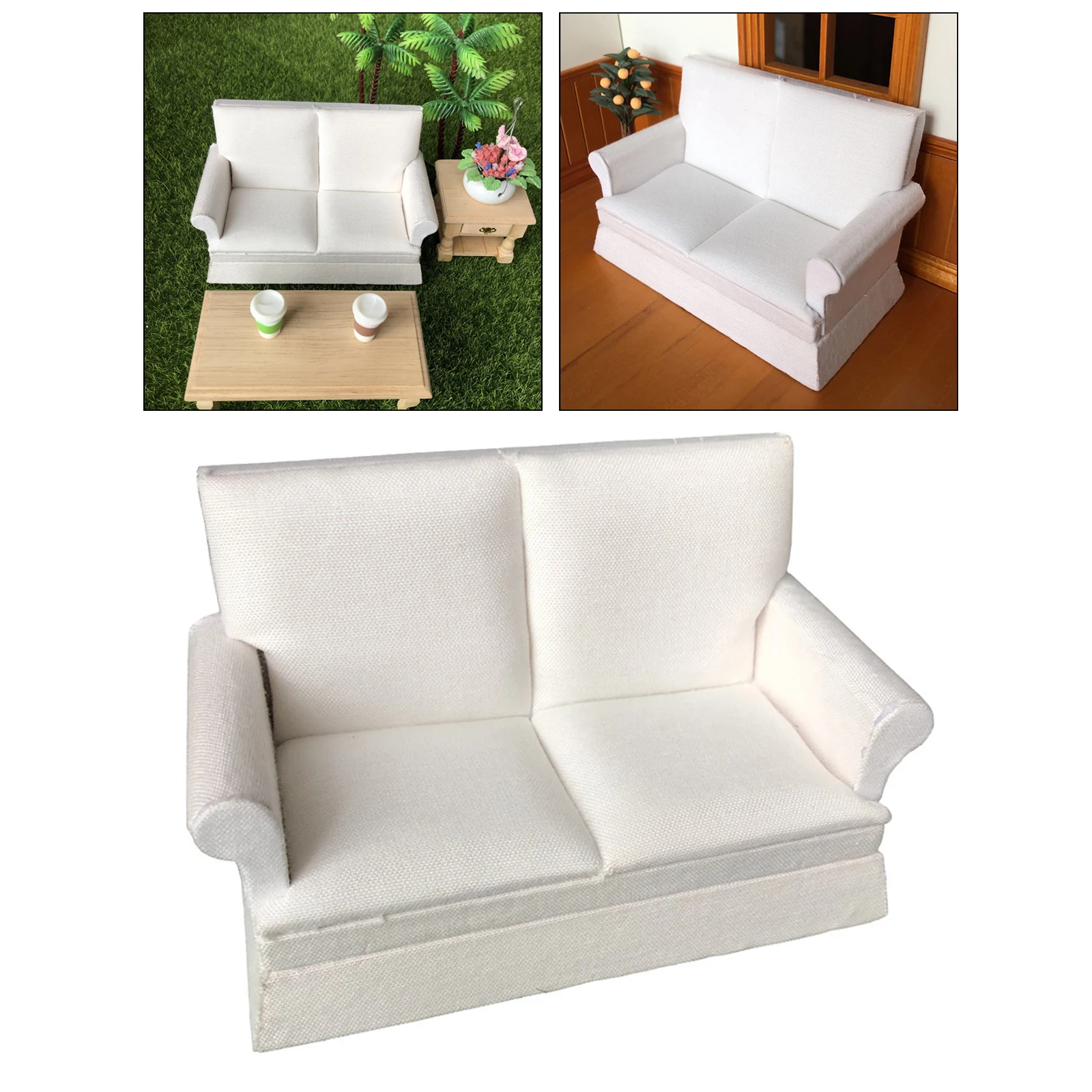 Miniature Dollhouse Sofa 1/12 Scale Mini Dollhouse for Babies Doll House White 12.7x6.4x7.8cm