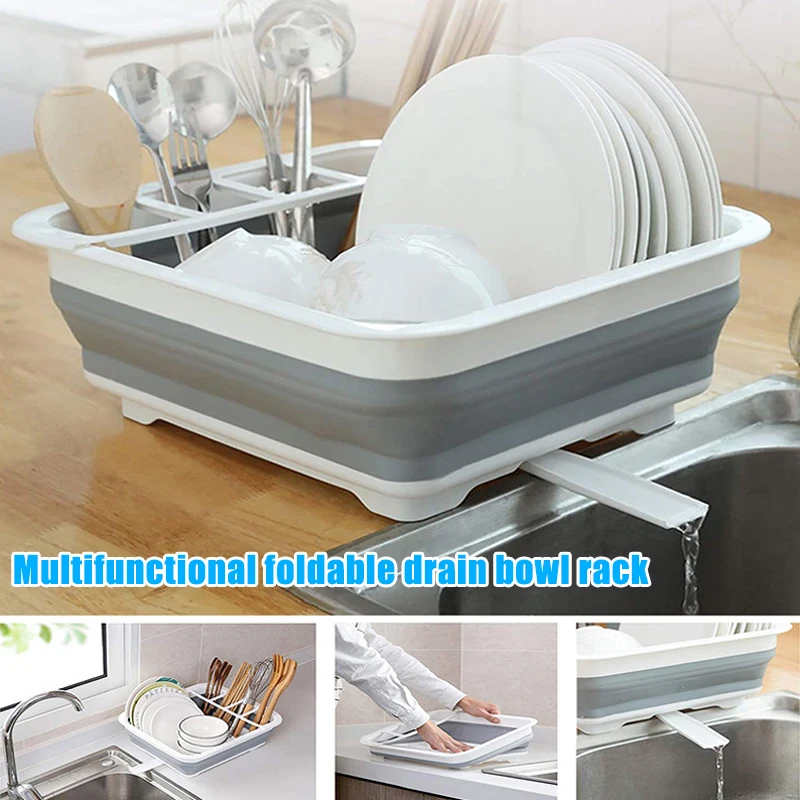 

Folding Drain Rack Dishes Cutlery Storage Box Drainer Stand Cup Holder for Kitchen Tableware MU8669