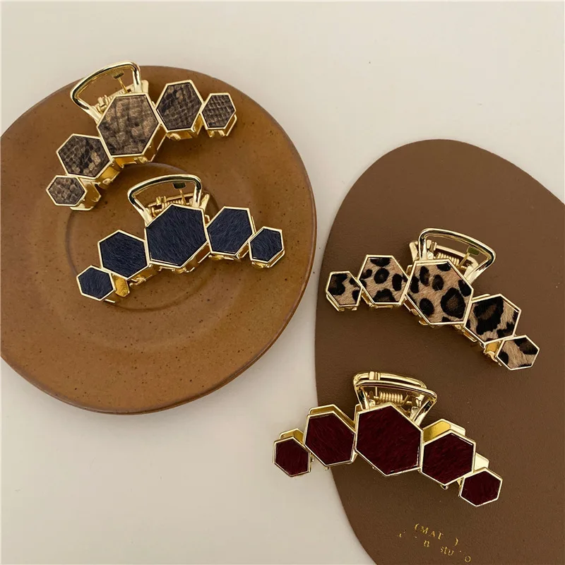 

Женский леопардовый зажим для волос из искусственной кожи, Винтажный зажим для волос в полоску