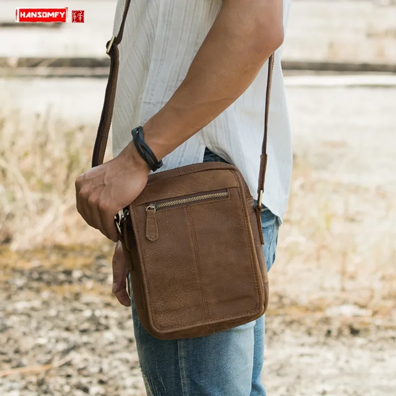 

Retro casual genuine leather men's bag shoulder bag men's Messenger bag head layer leather men's messenger bag small bags tide