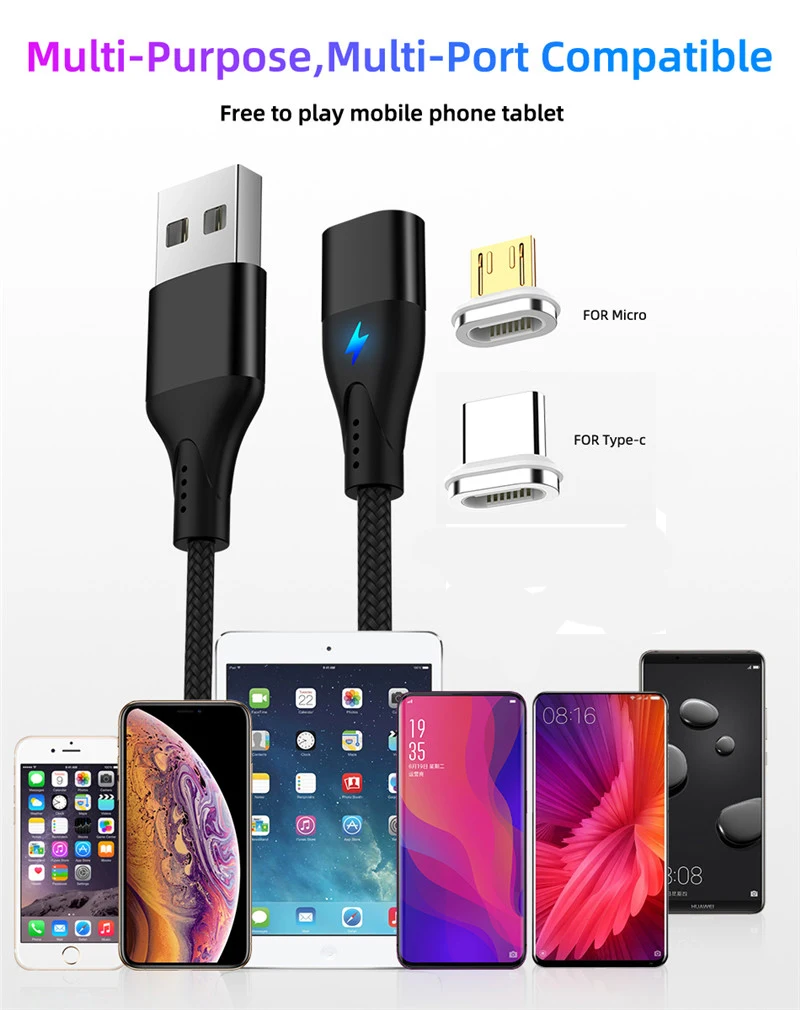 3A Магнитный кабель Micro USB для быстрой зарядки type C usb-кабель для Xiaomi 1 м Магнитный Быстрый зарядный кабель type-C USB для samsung