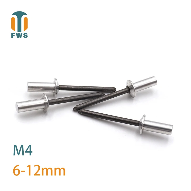 

10 PCS M4 6-12mm DIN EN ISO 15973 GB /T 12615.1 Aluminum Steel Closed End Blind Rivets With Break Pull Mandrel Protruding Head