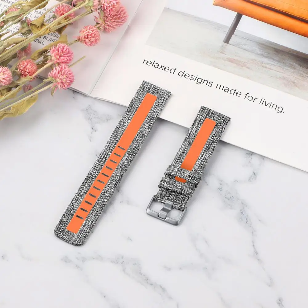 Холщовый ремешок для Fitbit Versa/Versa 2/Versa Lite/SE Smartwatch спортивный ремешок SE тканевый ремешок для часов сменный Браслет - Цвет: gray orange