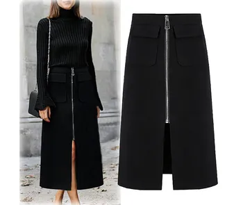 

Plus Size Women Office Pencil Skirts Long Black Maxi Office Skirts Lady Zipper Front High Waist Skirts