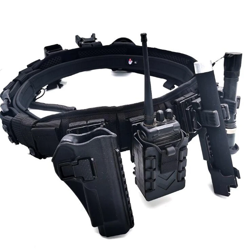 

Tactical Multifunctional 12PCS Security Duty Belts Gun Holster Flashlight Tear Gas 9MM magazine Handcuff Case Hang Buckle