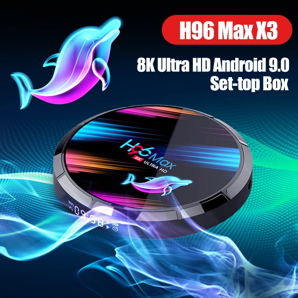 ТВ приставка H96 Max X3 Android 9 0 8K 64 битный четырехъядерный Amlogic S905X3 x 4K 24 fps 2K 30fps 4G 128G