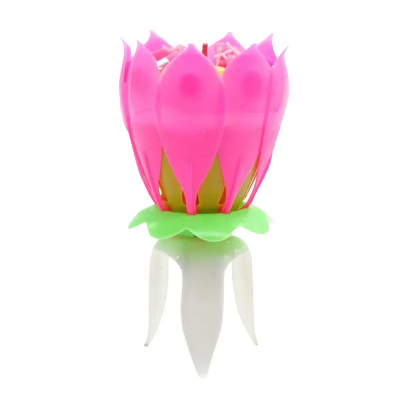 Cake Decoration Lotus Flower Festival Music Birthday Candles Musical Rotating Party Gift | Дом и сад