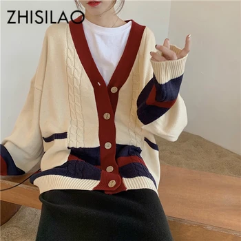 

Knit Sweater Cardigan Women Patchwork Loose Cardigan Plus Size Cashmere Oversized Sweater Sueter Mujer Autumn Winter 2019