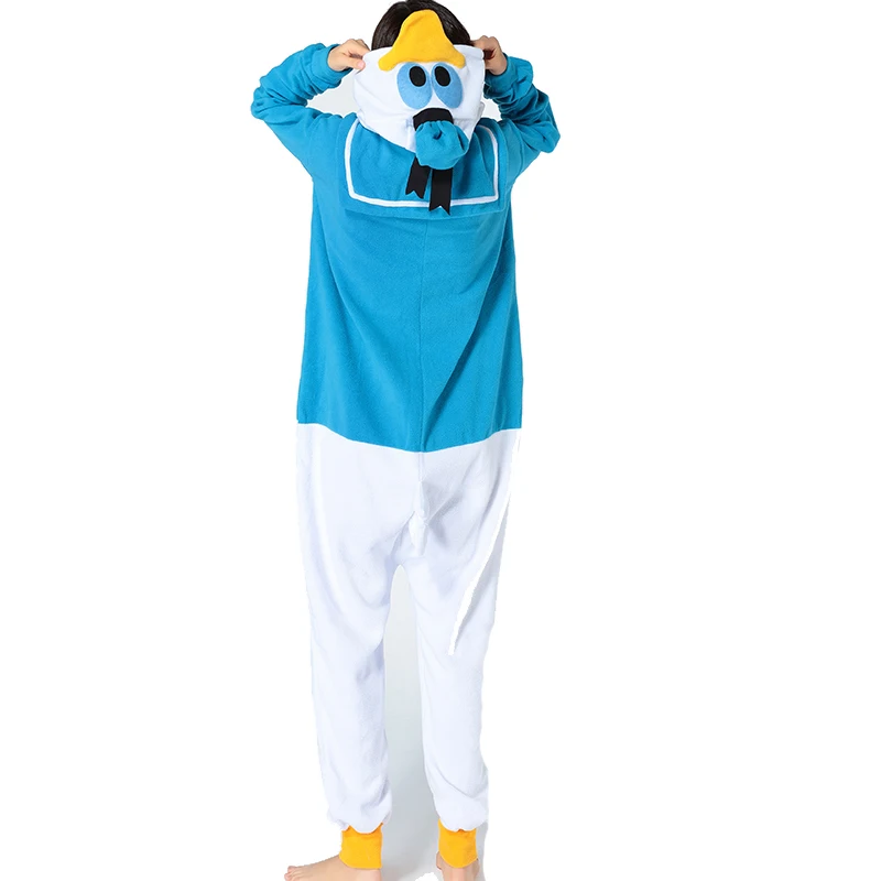 HKSNG Winter Adult Animal Fleece Duck Cosplay Costume Pajamas Onesies Christmas Halloween Kigurumi For Family Party