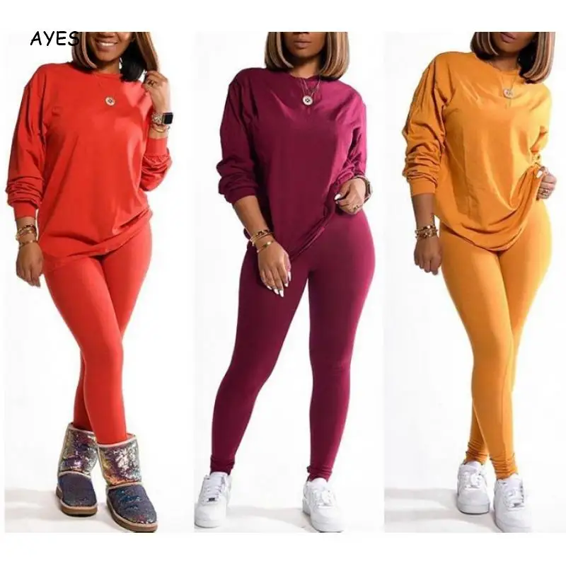 

Casual Women Solid 2 Piece Set Womens Autumn Outfits Fashion Long Sleeve Tops Pants Lounge Wear 2020 Tracksuits Jogging Femme