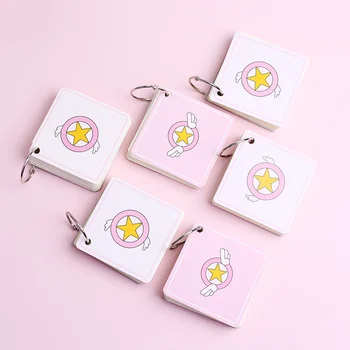 

Kawai Wing Star Memo Pad Sticky Note Ring Binder Paper Cute Flash Card Study Student Stationery Supply Pink Office Accessory Kit