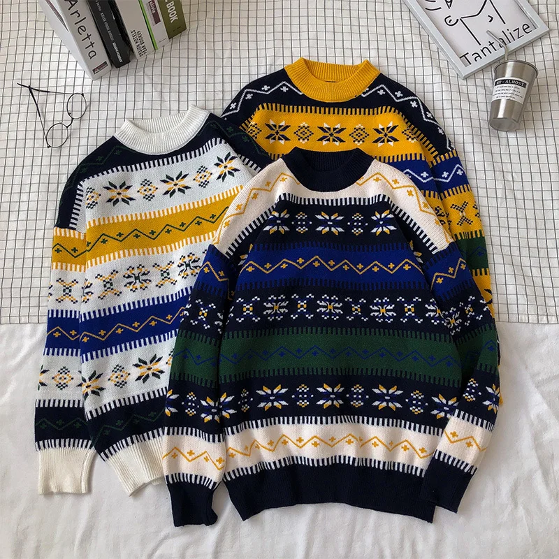 Plus Size Winter Sweater Men Long Sleeve Thick Streetwear Fashion Autumn Winter Sweater Christmas Warm Men Pullover Solid Loose
