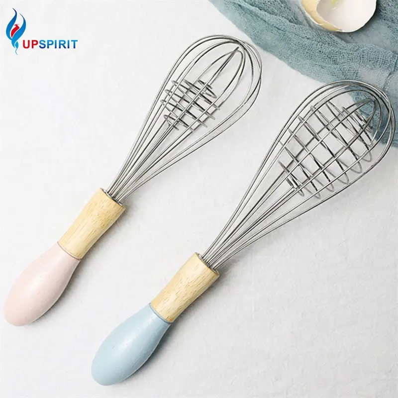 

Upspirit Manual Egg Whisk with Wood Handle Stainless Steel Hand Beater Cream Stirrer Mixer Cooking Baking Blender Kitchen Tools