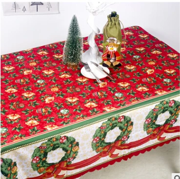 Рождественская скатерть Poinsettia цветочная ткань жаккардовая Рождественская скатерть дерево колокольчики бант свечи печать Рождественский Декор скатерти - Цвет: E