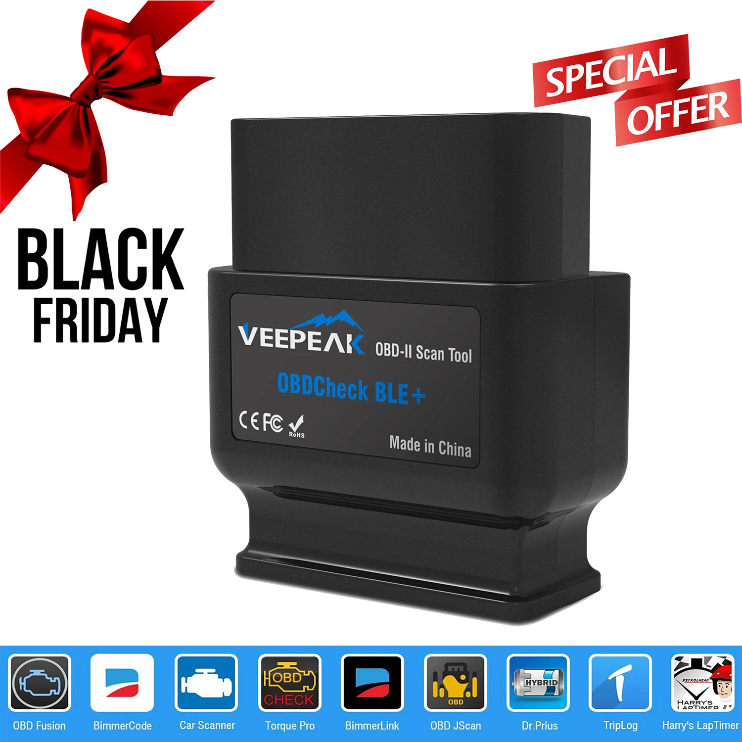 Диагностический сканер Veepeak OBDCheck BLE + Bluetooth 4 0 OBD2 для iOS и Android автомобильный