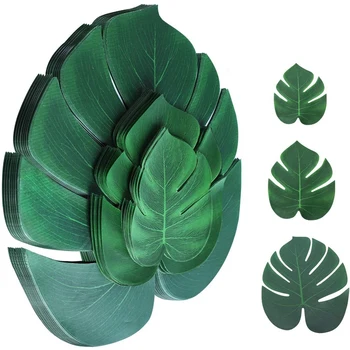 

Artificial Tropical Palm Leaves 100Pcs Plant Faux Safari Leaves Monstera Fake Green Leaf for BBQ Party Table Decoration
