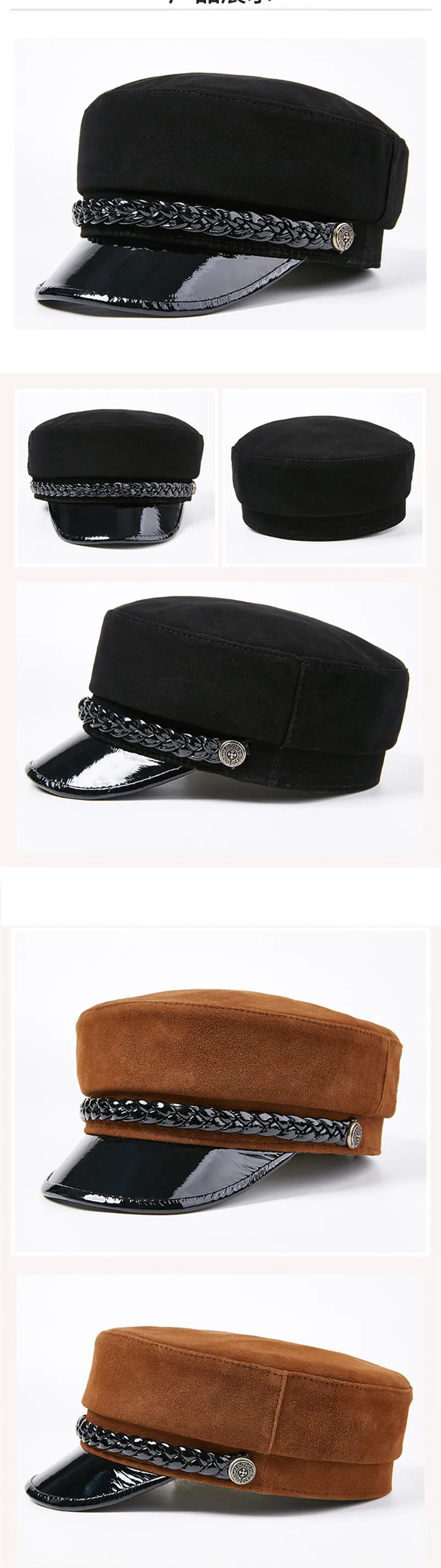 XdanqinX, элегантная женская шапка из натуральной кожи, армейские шапки в стиле милитари, женская кепка на плоской подошве, Женская Кепка из овечьей кожи, модная брендовая женская шапка