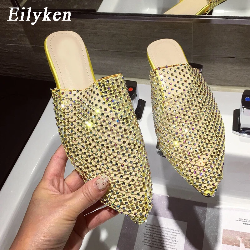 

Eilyken Diamond Women Flat Mules Ladies Slippers Slip On Pointed Toe Bling Crystal PVC Transparent Woman Slippers slides