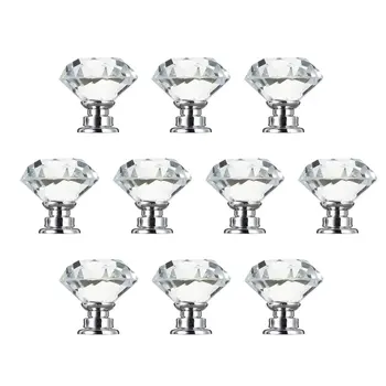 10 Pcs 30mm Diamond Shape Crystal Glass Door Handle Knob for furniture Drawer Cabinet Kitchen Pull Handles Knobs Handle Wardrobe