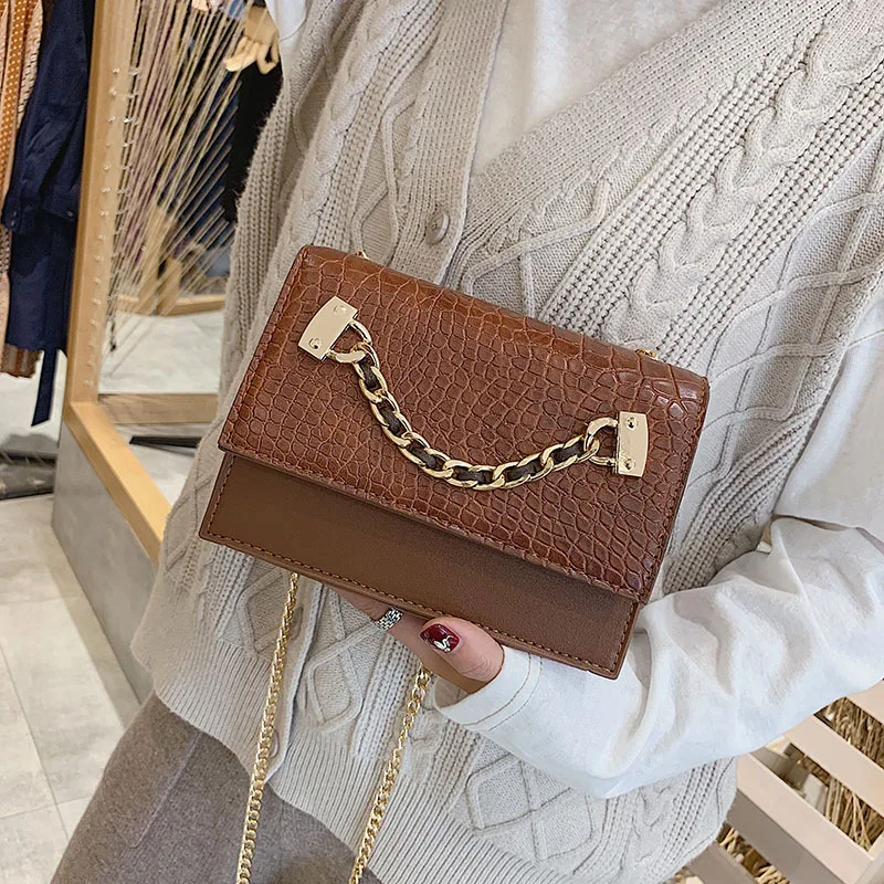 

2019 Early Spring New Style Stereo Chain Decoration Square Sling Bag Magnetic Snap Shoulder Oblique WOMEN'S Bag