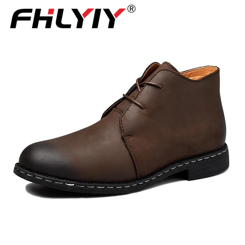 NO-fur Brown Fhlyiy/Новые брендовые зимние теплые мужские ботинки на меху; большие размеры 38-47; винтажные мотоботы; Мужская обувь; Зимние ботильоны из натуральной кожи - Цвет: NO-fur Brown