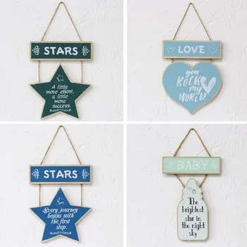 

Rustic Wooden Signs & Plaques Kids Room Decor Love/Feeding-Bottle/Star Shape Alphabet Printing Wood Wall Decoration Decorations